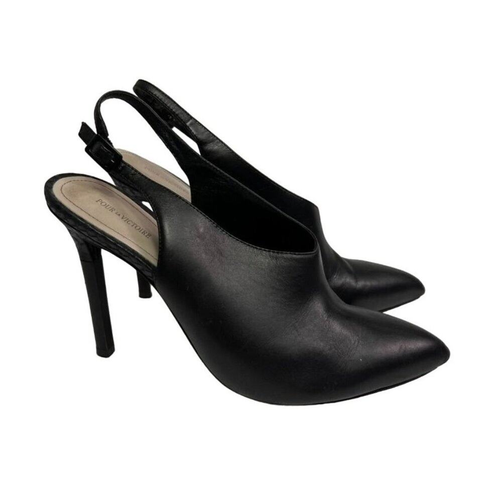 Pour la Victoire Shoes Women's Size 8.5 Black Pointed Toe Slingback Mules